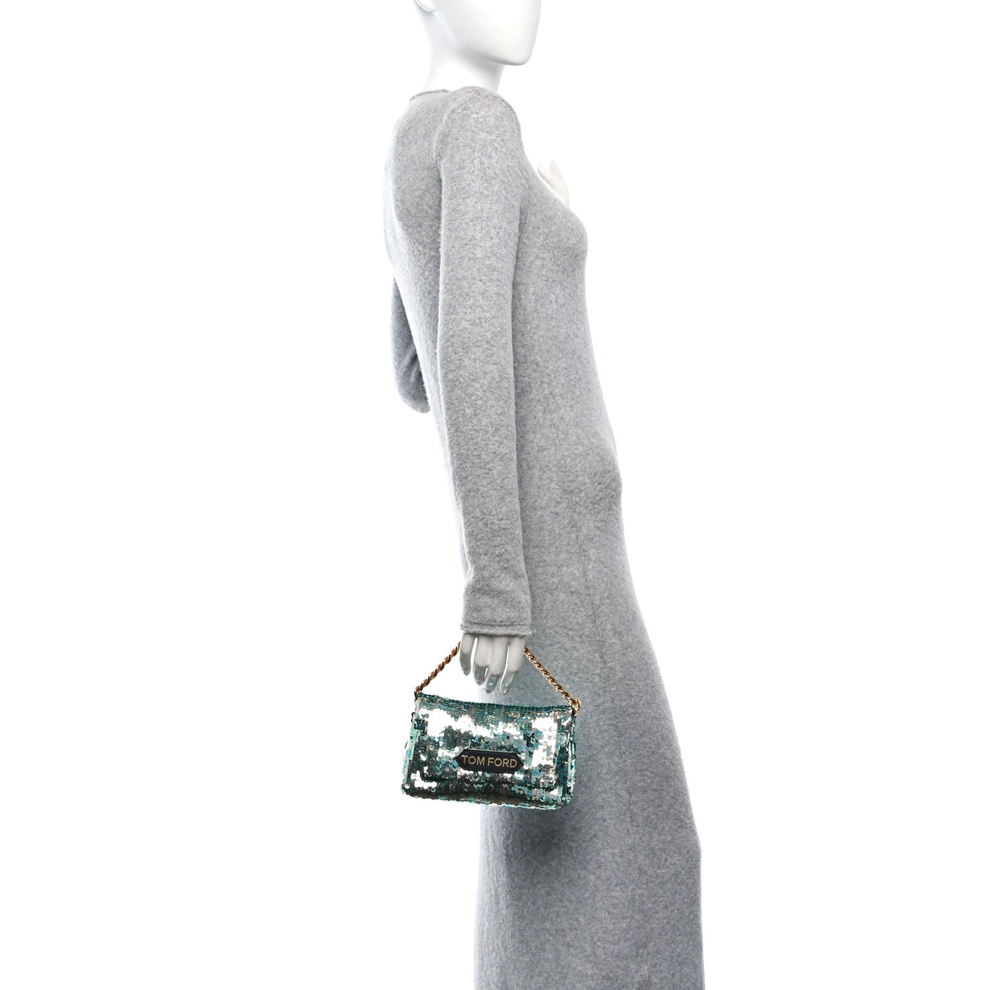 Sequin Mini Label Shoulder Bag Aqua Black