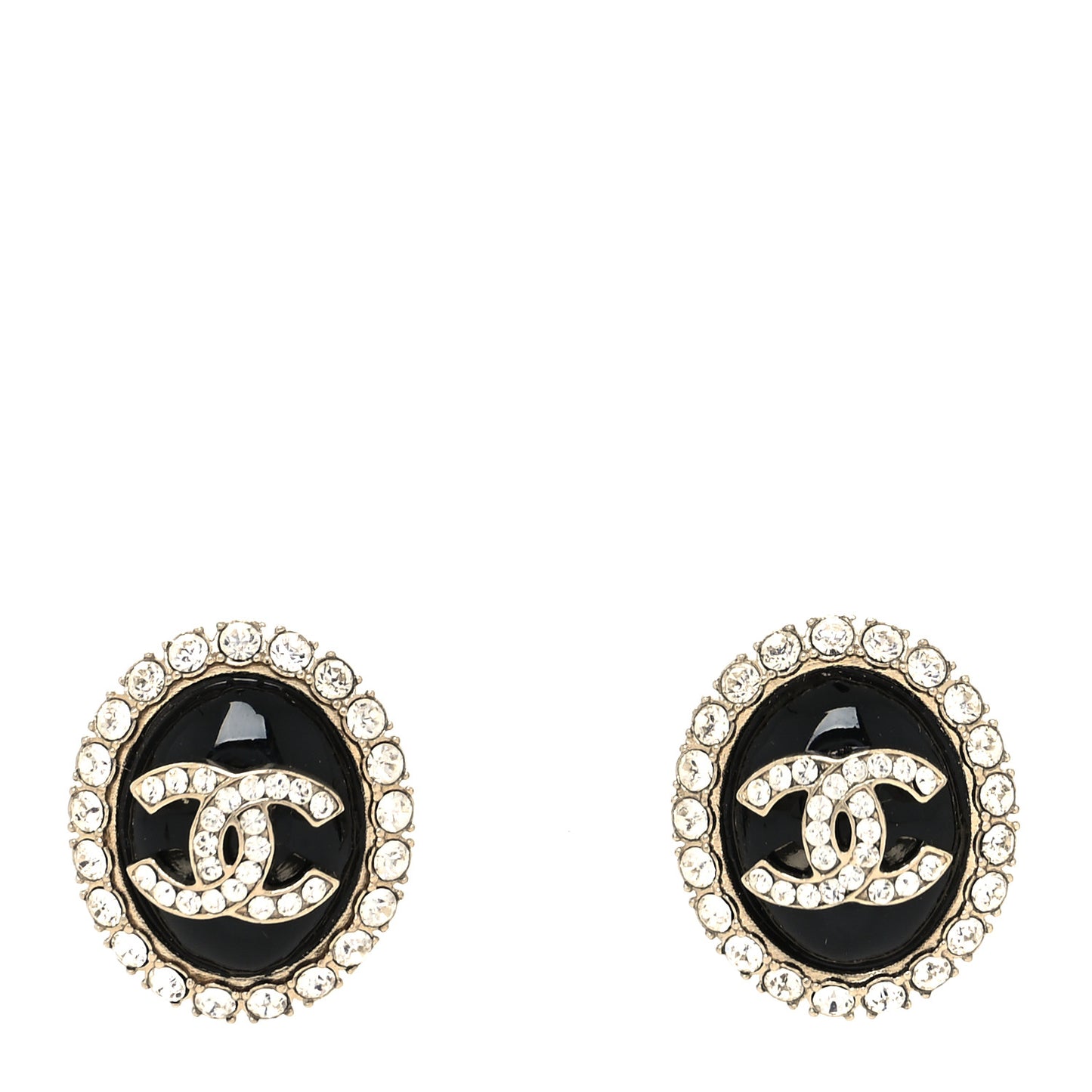 Enamel Crystal Oval CC Earrings Gold Black