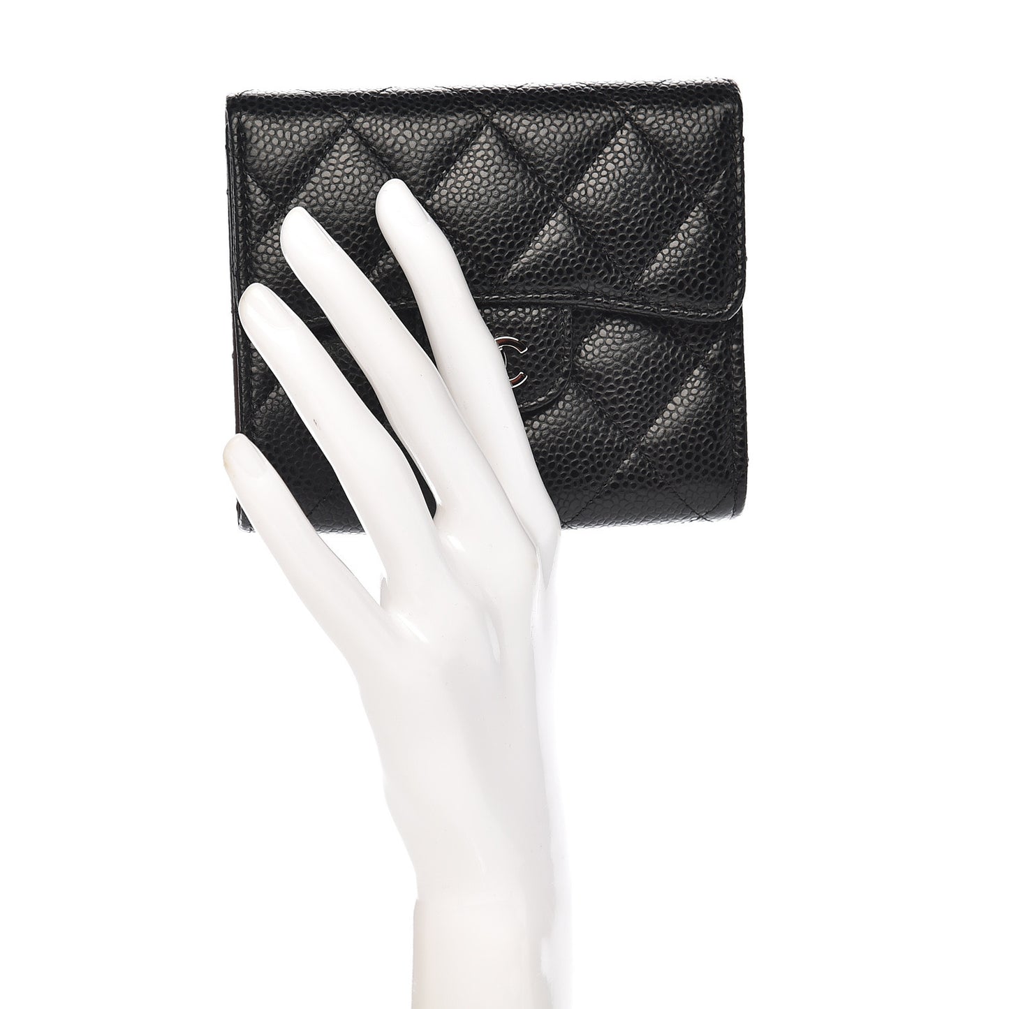 Caviar Quilted Compact Flap Wallet Black