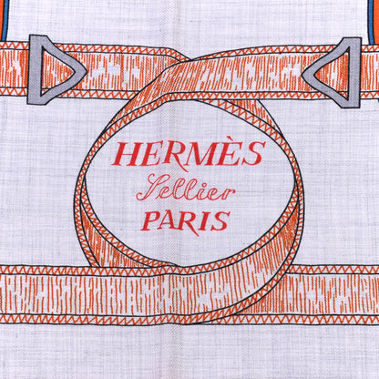 Hermes Cashmere Silk Eperon D'Or Shawl 140 Orange Gris Chine 2 of 5