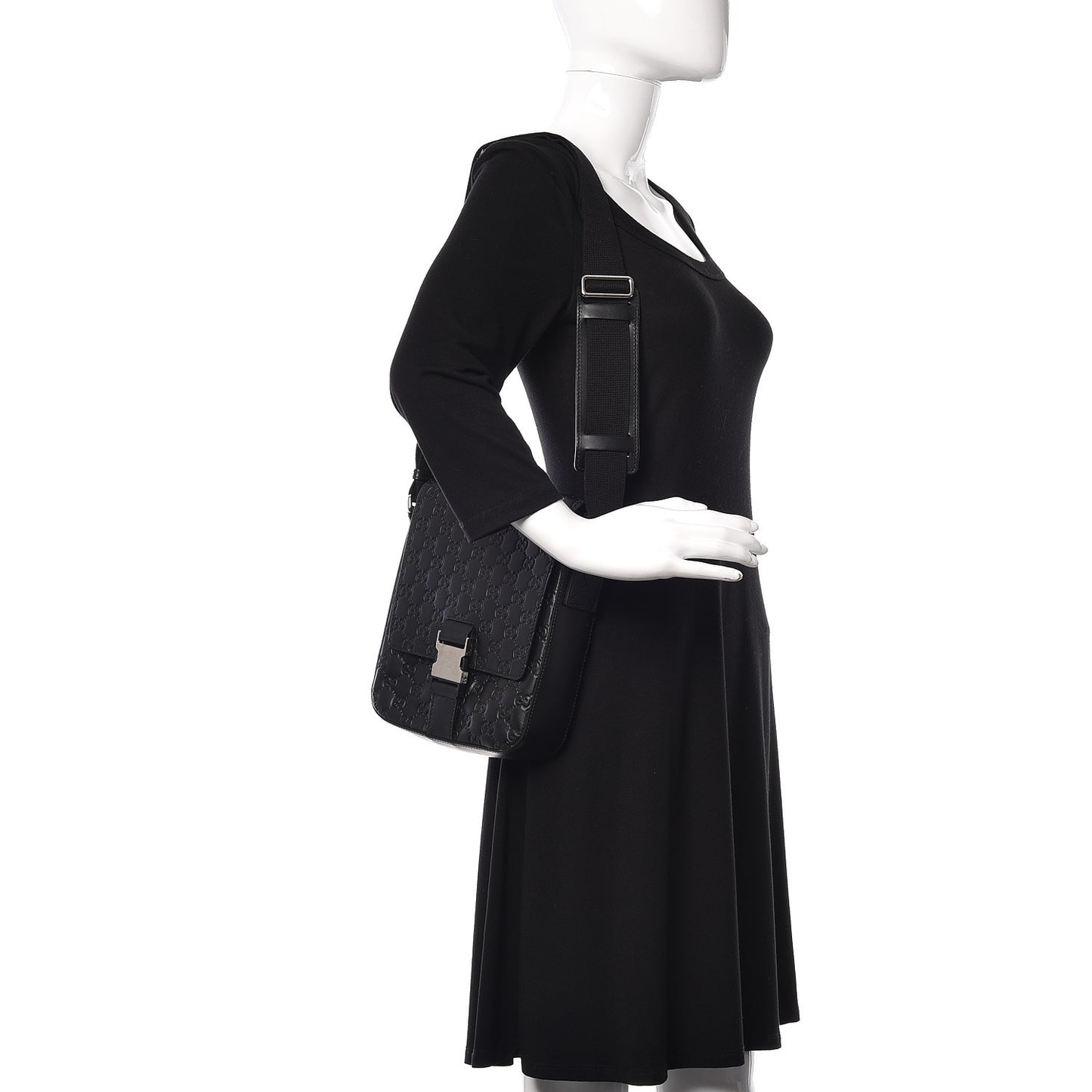 Guccissima Signature Single Buckle Flap Messenger Bag Black