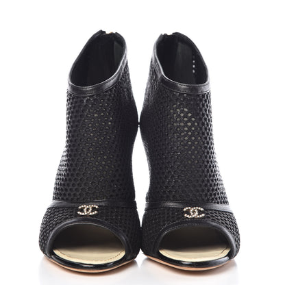 Chanel Mesh CC Peep Toe Ankle Boots 38 Black 2 of 13