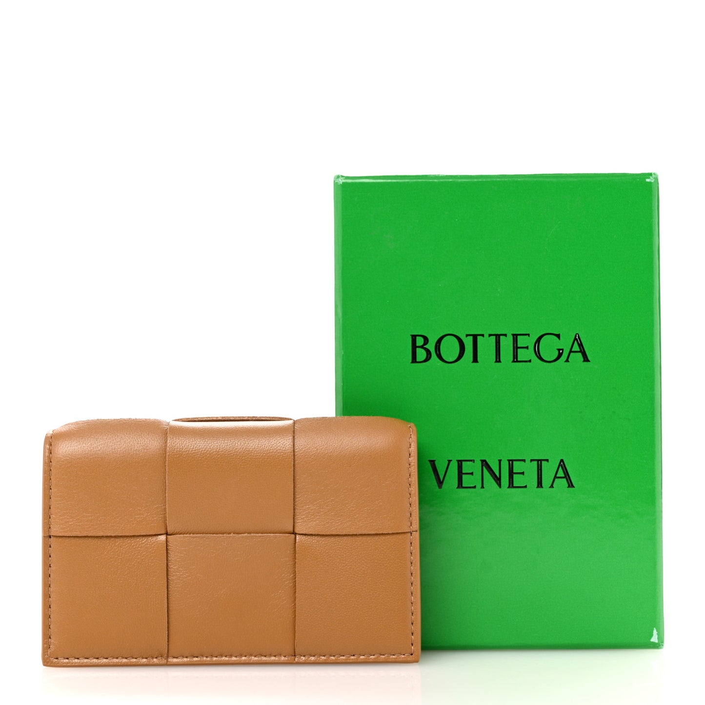 Nappa Maxi Intrecciato Card Holder Wallet Caramel