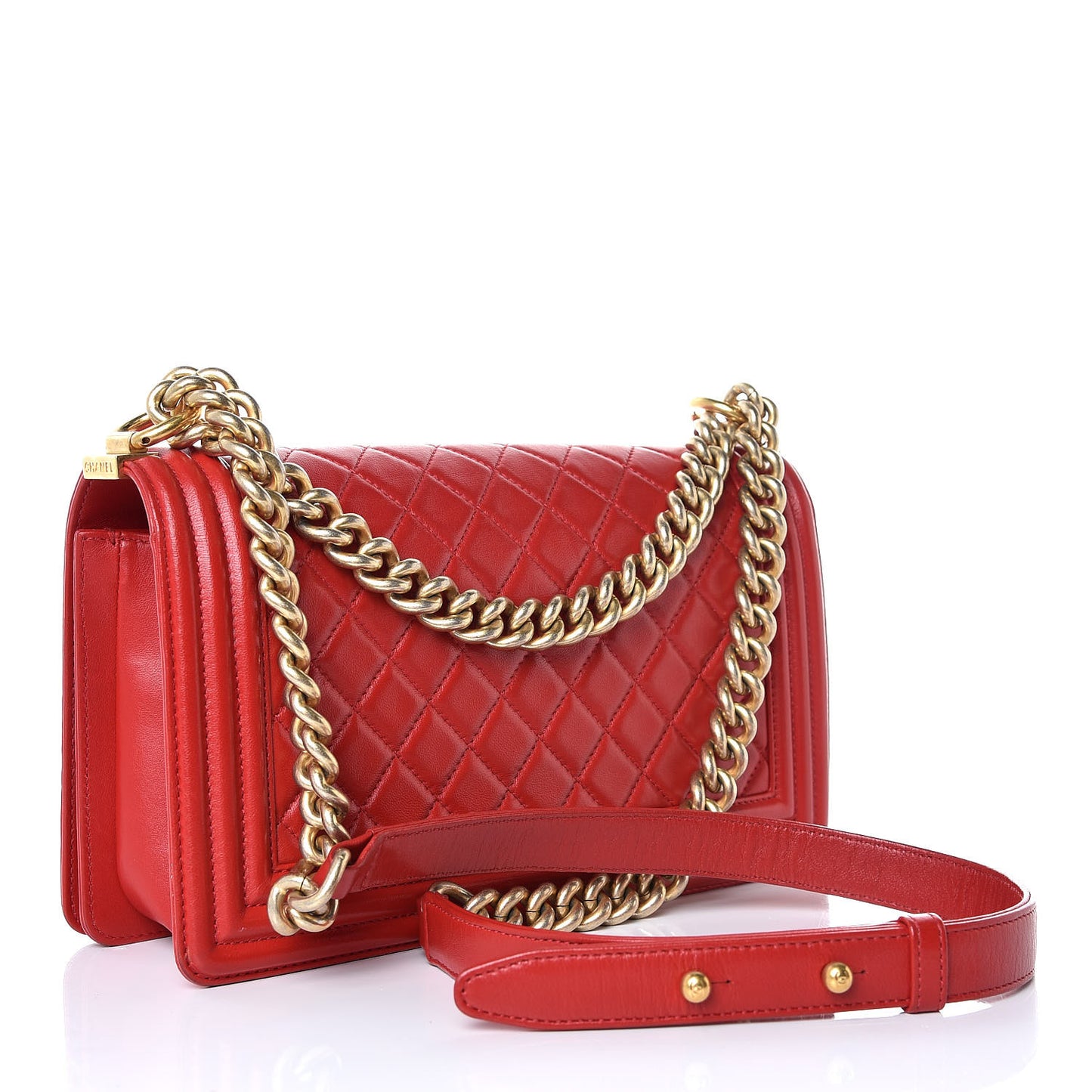 Lambskin Quilted Medium Boy Flap Red