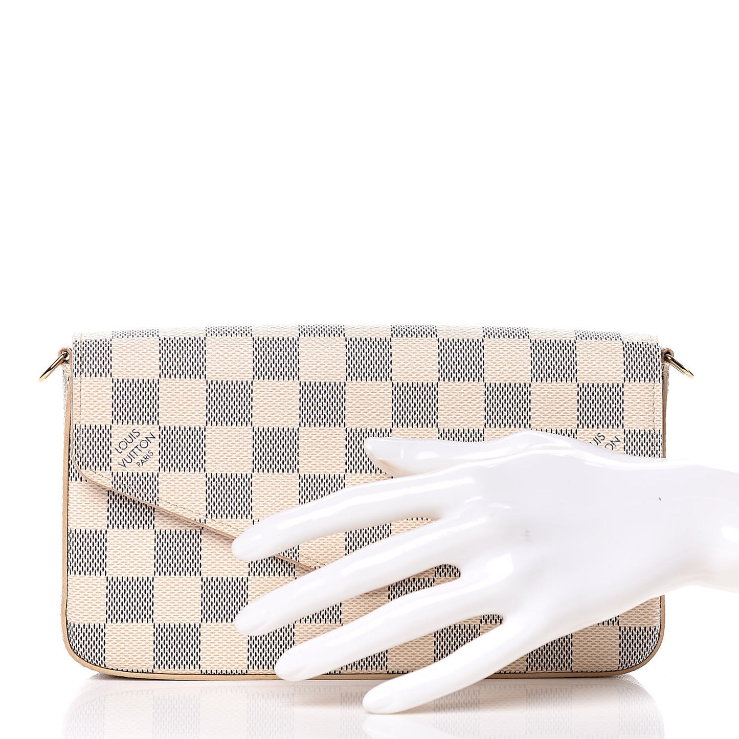 Damier Azur Pochette Felicie Chain Wallet Rose Ballerine