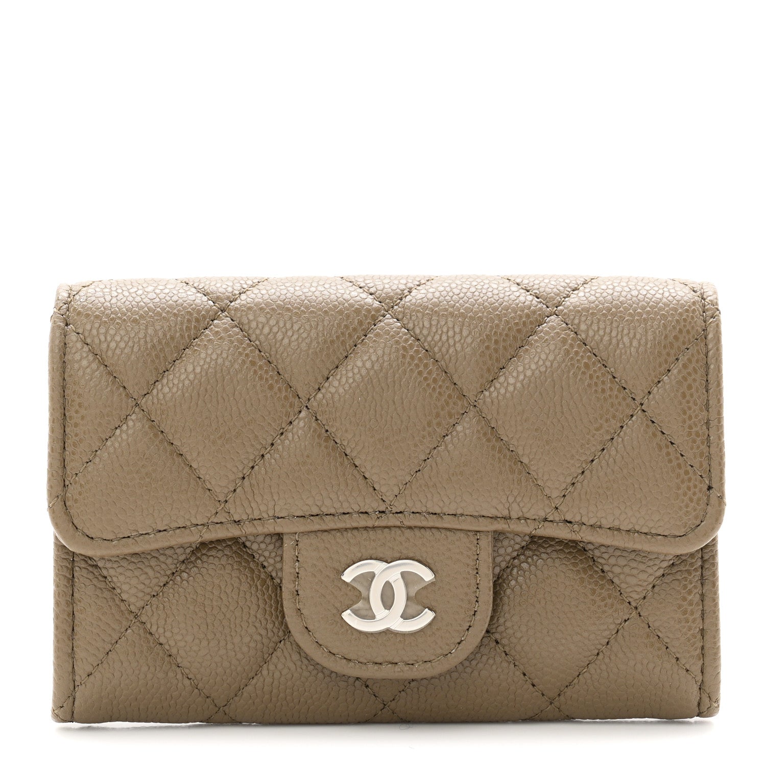 Chanel Caviar Quilted Flap Card Holder Wallet Dark Khaki 1 of 9