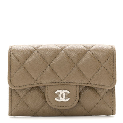 Chanel Caviar Quilted Flap Card Holder Wallet Dark Khaki 1 of 9