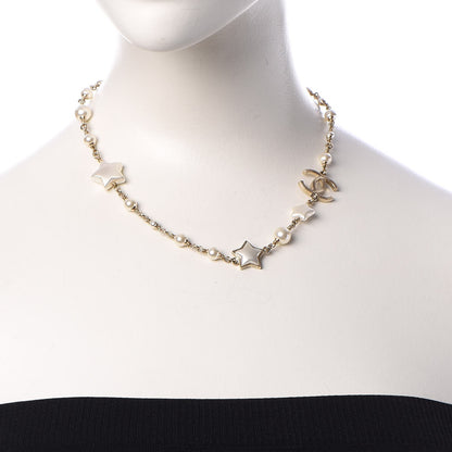 Chanel Metal Resin Pearl Star CC Necklace Gold 2 of 5