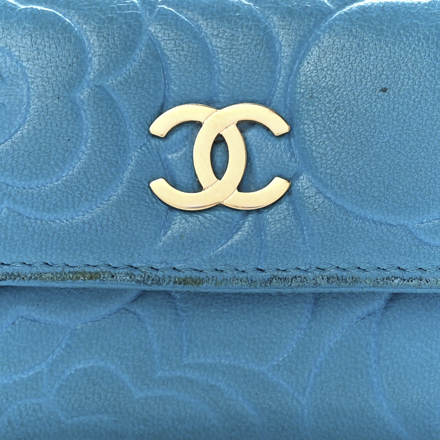 Chanel Lambskin Camellia Embossed Flap Card Holder Blue 9 of 13