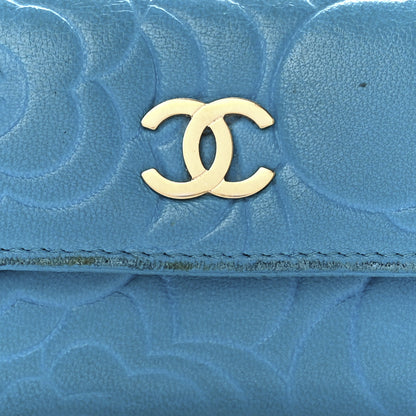Chanel Lambskin Camellia Embossed Flap Card Holder Blue 9 of 13