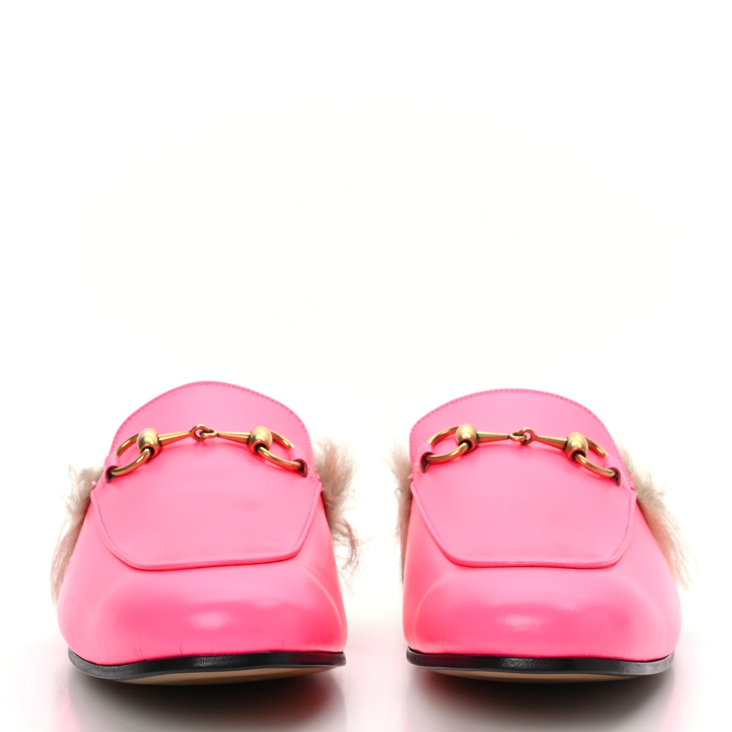 Gucci Calfskin Fur Mens Princetown Slippers 8 Fuxia Fluo Natural 2 of 7