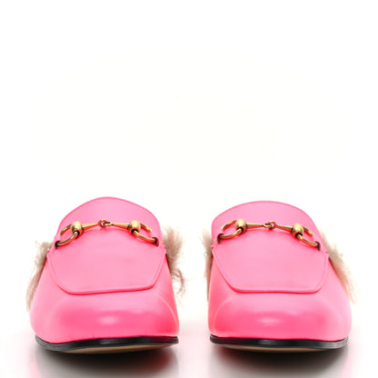 Gucci Calfskin Fur Mens Princetown Slippers 8 Fuxia Fluo Natural 2 of 7