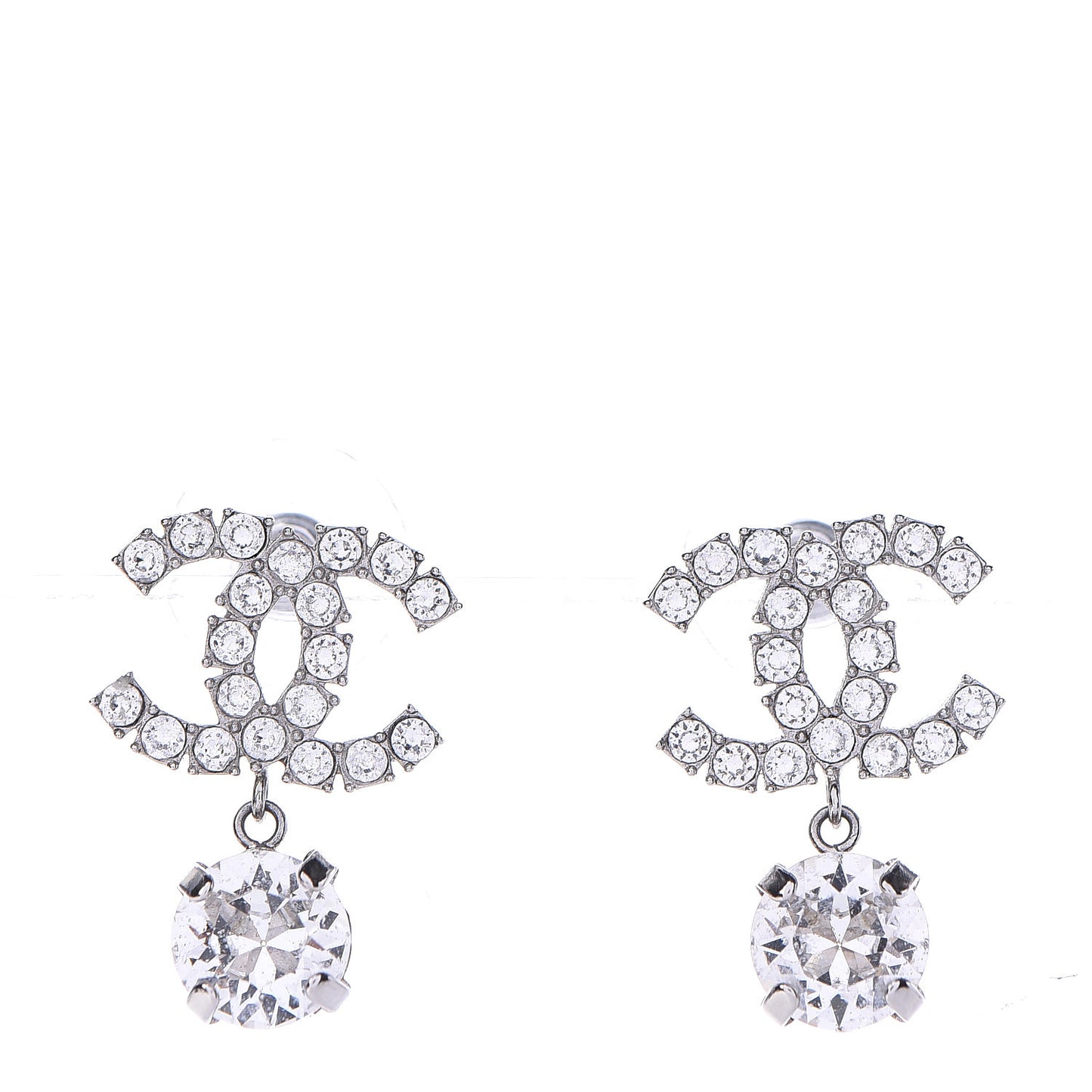 Crystal CC Drop Earrings Silver