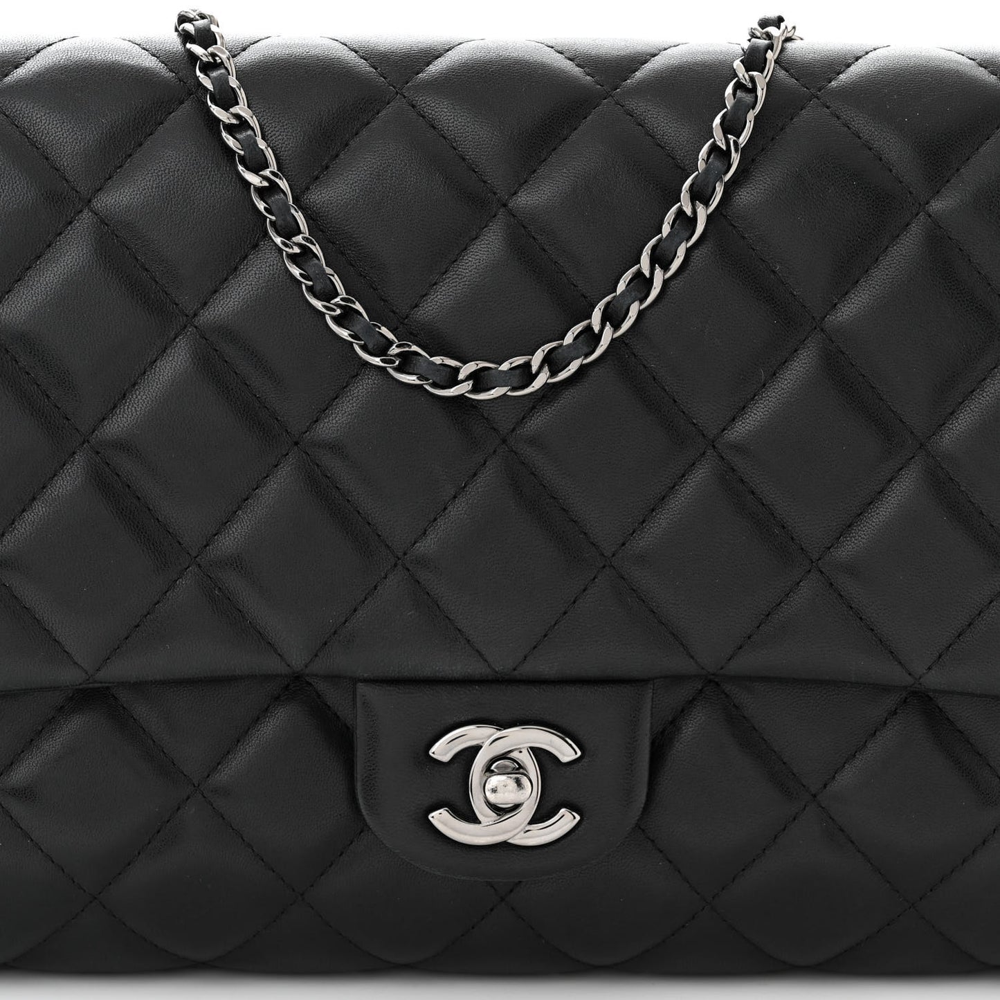Lambskin Quilted Clutch With Chain Flap Black