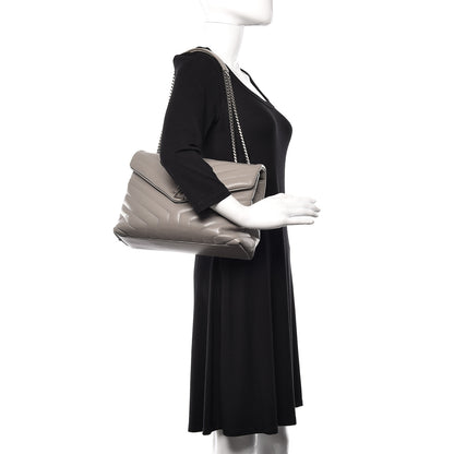 Saint Laurent Calfskin Y Quilted Monogram Medium Loulou Chain Satchel Light Gray 2 of 17