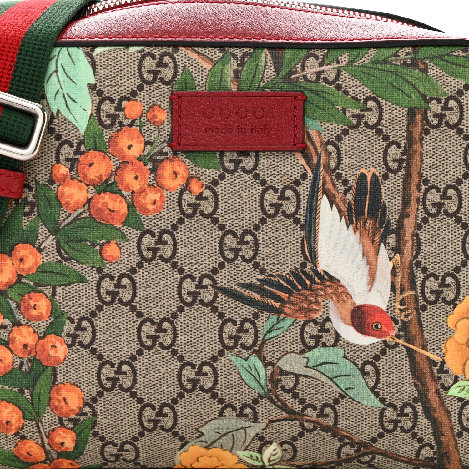 Gucci GG Supreme Monogram Tian Web Camera Bag Beige Multicolor Red 9 of 14