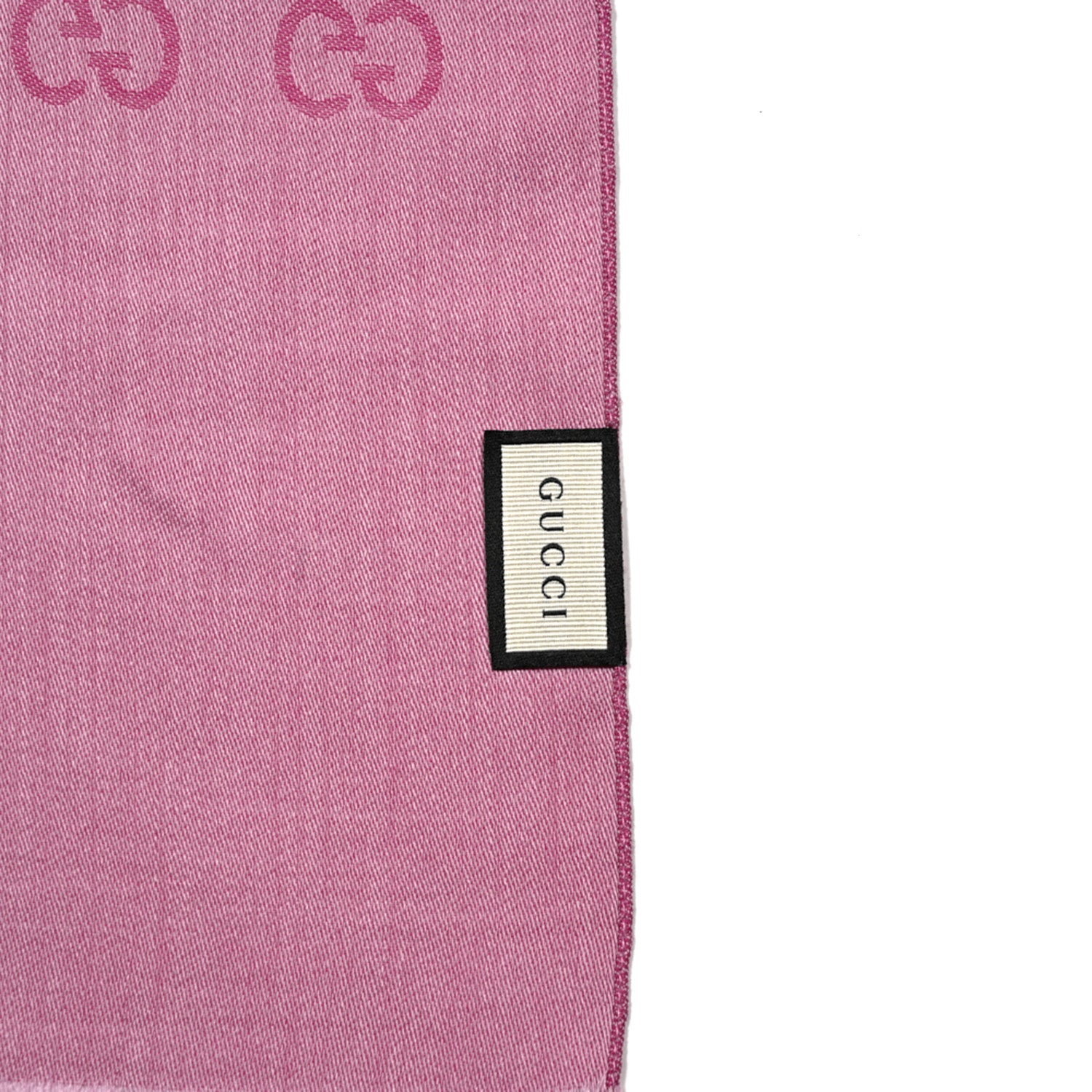 Gucci Wool Silk Monogram GGWeb Fringe Shawl Old Rose Pink 3 of 4
