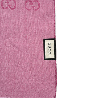Gucci Wool Silk Monogram GGWeb Fringe Shawl Old Rose Pink 3 of 4