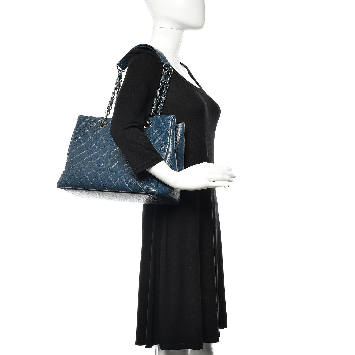 Caviar Quilted Grand Shopping Tote GST Dark Blue