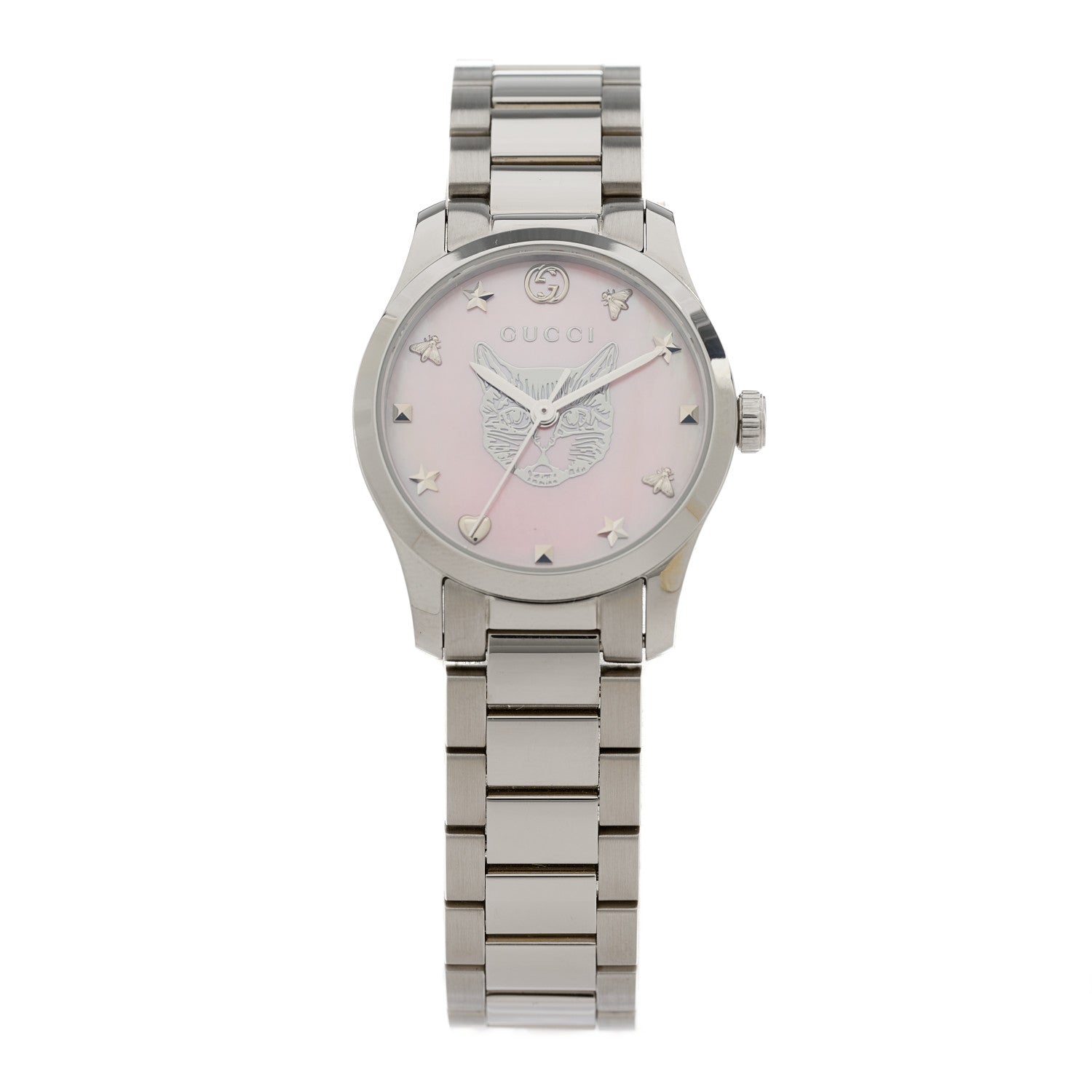 Gucci Stainless Steel Pink Mother of Pearl 27mm G-Timeless Cat Quartz Watch 1 of 5