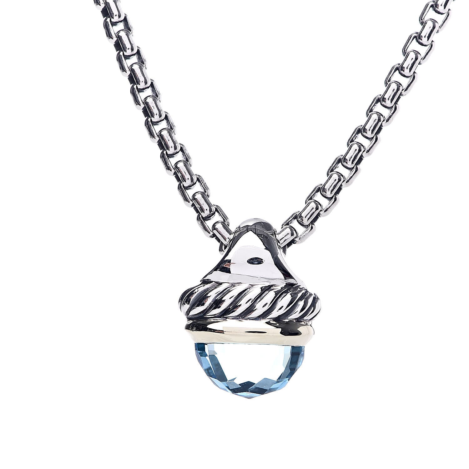 David Yurman Sterling Silver 14K Yellow Gold Blue Topaz 10mm Acorn Pendant Necklace 4 of 6