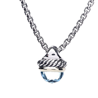 David Yurman Sterling Silver 14K Yellow Gold Blue Topaz 10mm Acorn Pendant Necklace 4 of 6