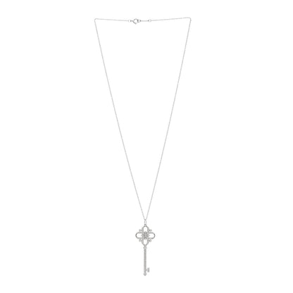 Tiffany Platinum Diamond Floret Key Pendant Necklace 3 of 5
