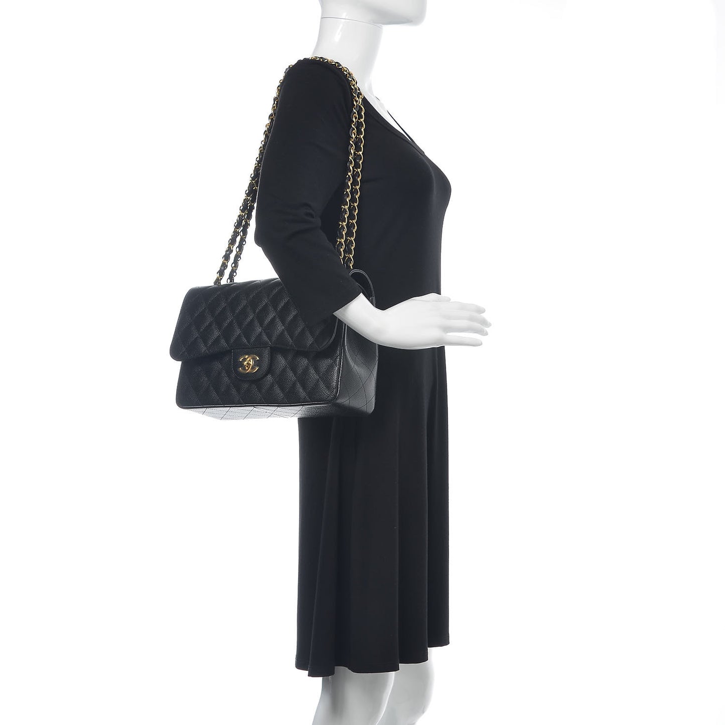 Caviar Quilted Jumbo Double Flap Black