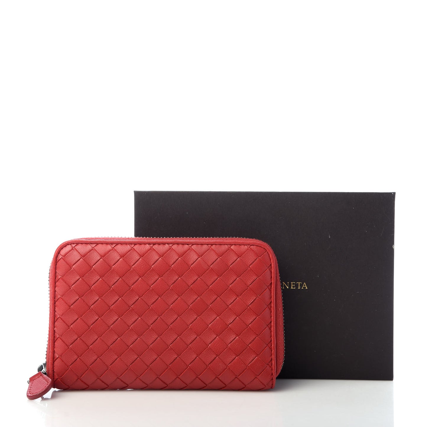 Nappa Intrecciato Zip Around Wallet Fraise