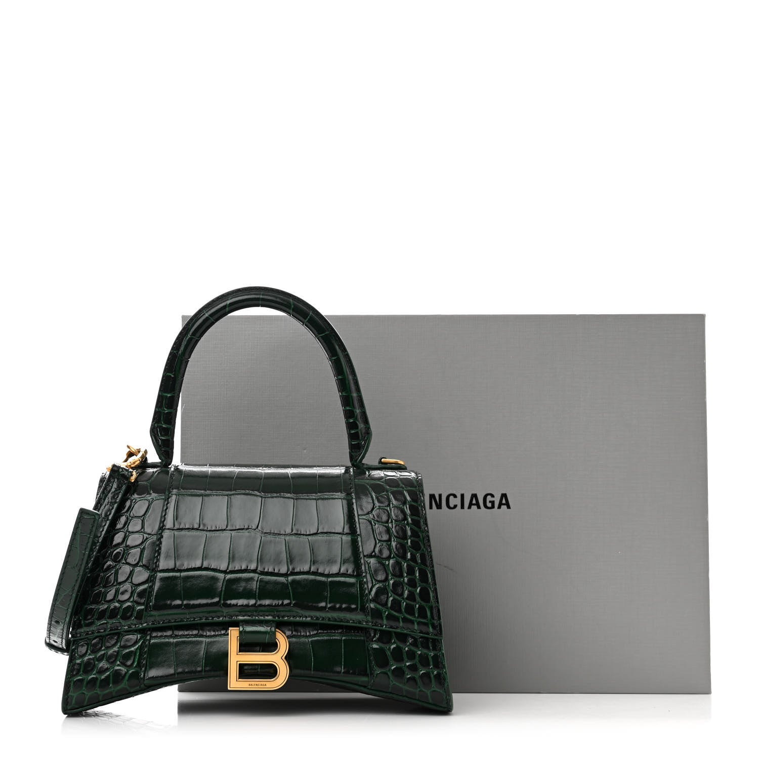 Balenciaga Shiny Calfskin Crocodile Embossed Small Hourglass Top Handle Bag Forest Green 12 of 12