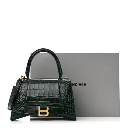 Balenciaga Shiny Calfskin Crocodile Embossed Small Hourglass Top Handle Bag Forest Green 12 of 12