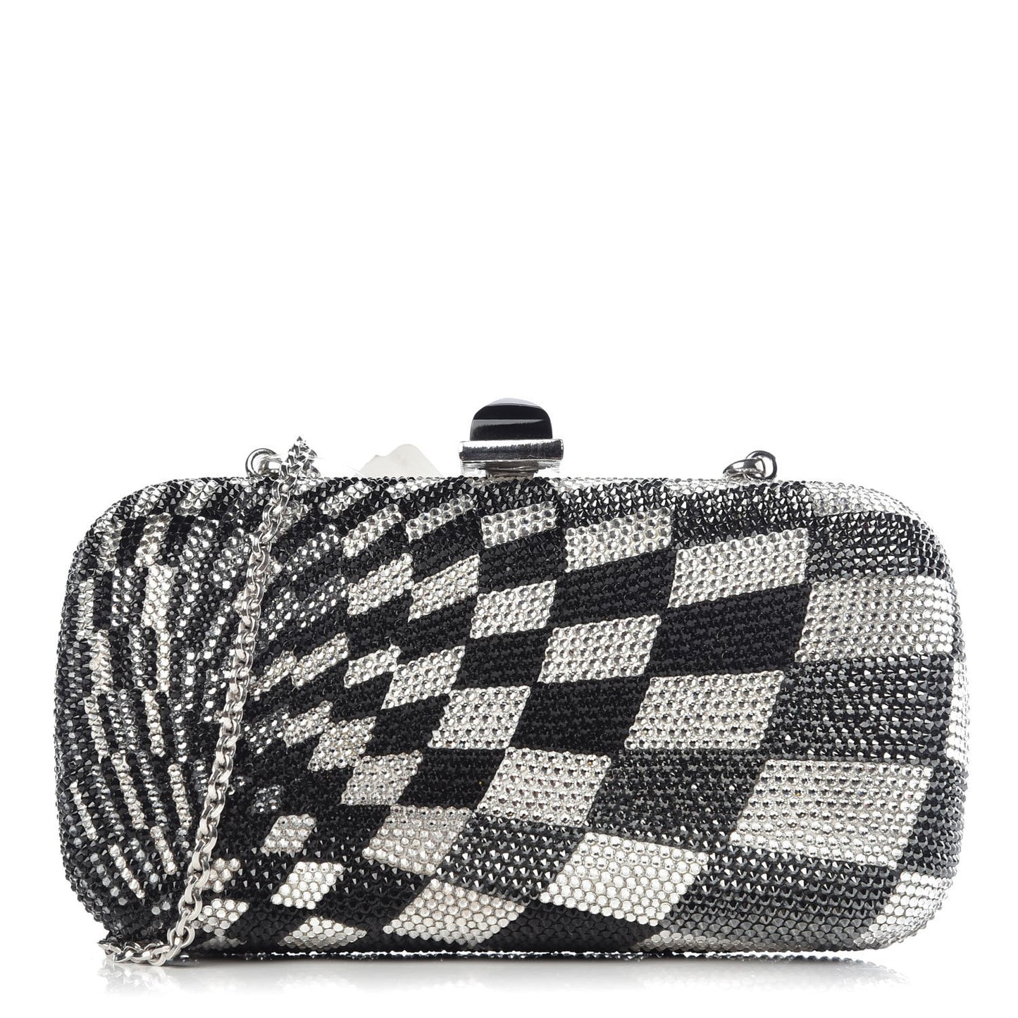 Swarovski Crystal Checkered Miniaudiere Clutch Black White