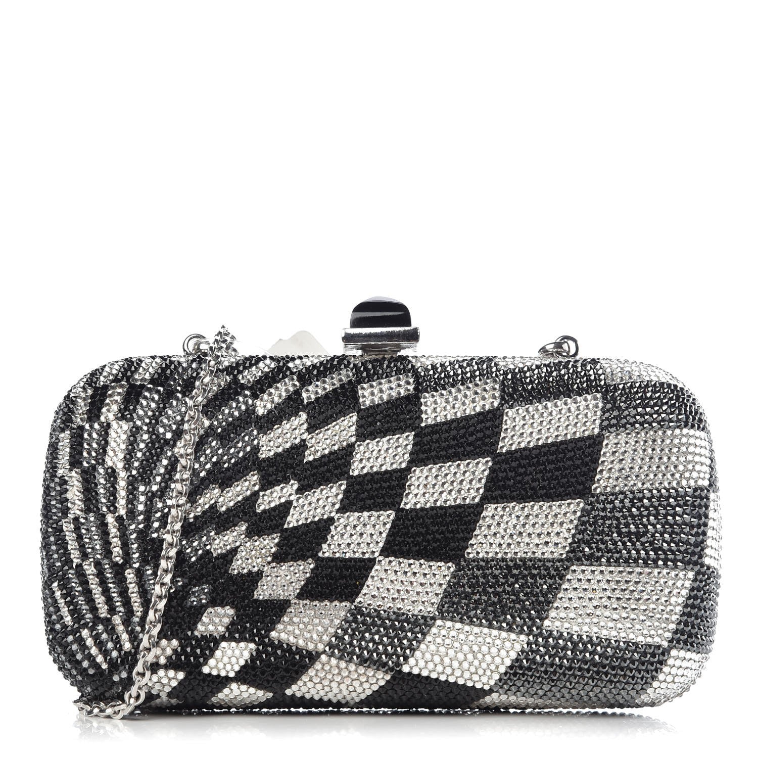 Judith Leiber Swarovski Crystal Checkered Miniaudiere Clutch Black White 1 of 8