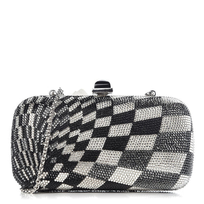 Judith Leiber Swarovski Crystal Checkered Miniaudiere Clutch Black White 1 of 8