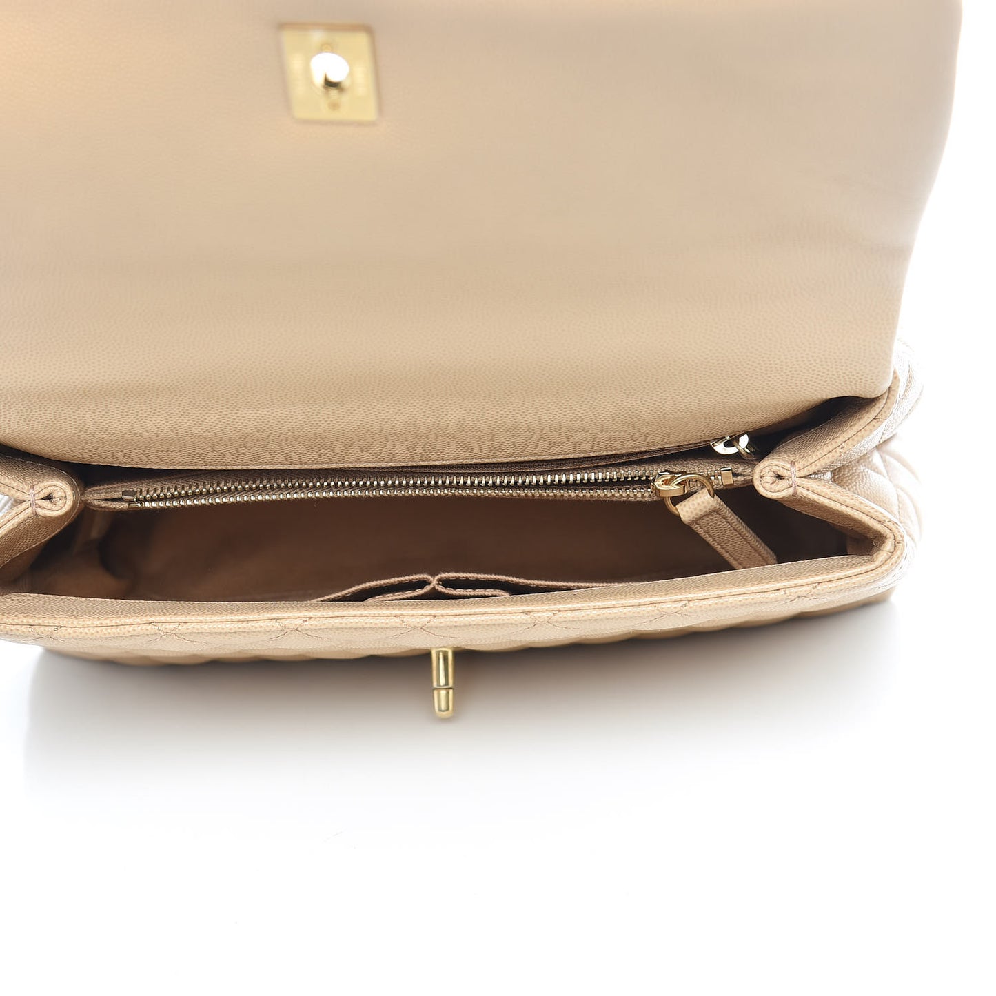 Caviar Lizard Embossed Quilted Small Coco Handle Flap Beige