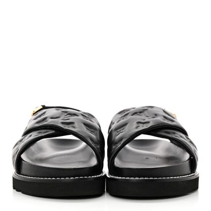 Louis Vuitton Lambskin Monogram Embossed Paseo Flat Comfort Sandals 39 Black 2 of 9