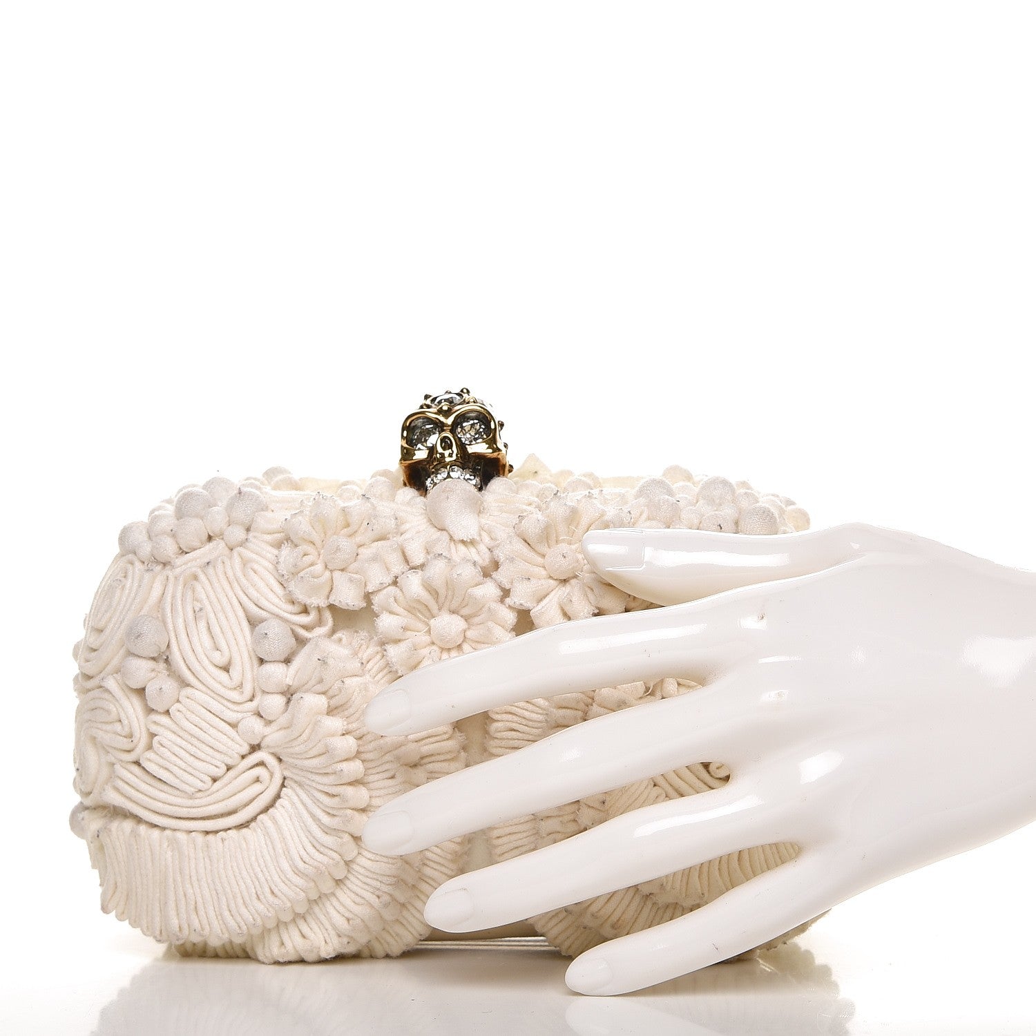 Alexander McQueen Velvet Glory Skull 3D Flower Box Clutch Ivory 2 of 11