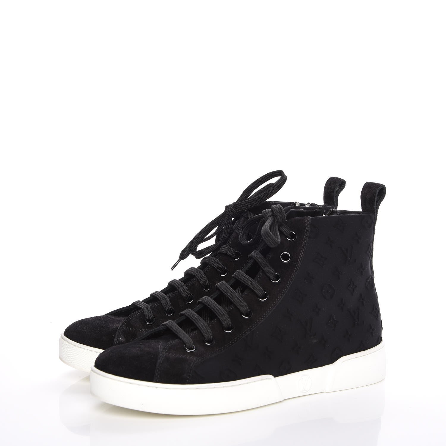 Louis Vuitton Neoprene Suede Embossed Monogram Stellar High Top Sneakers 35.5 Black 3 of 15