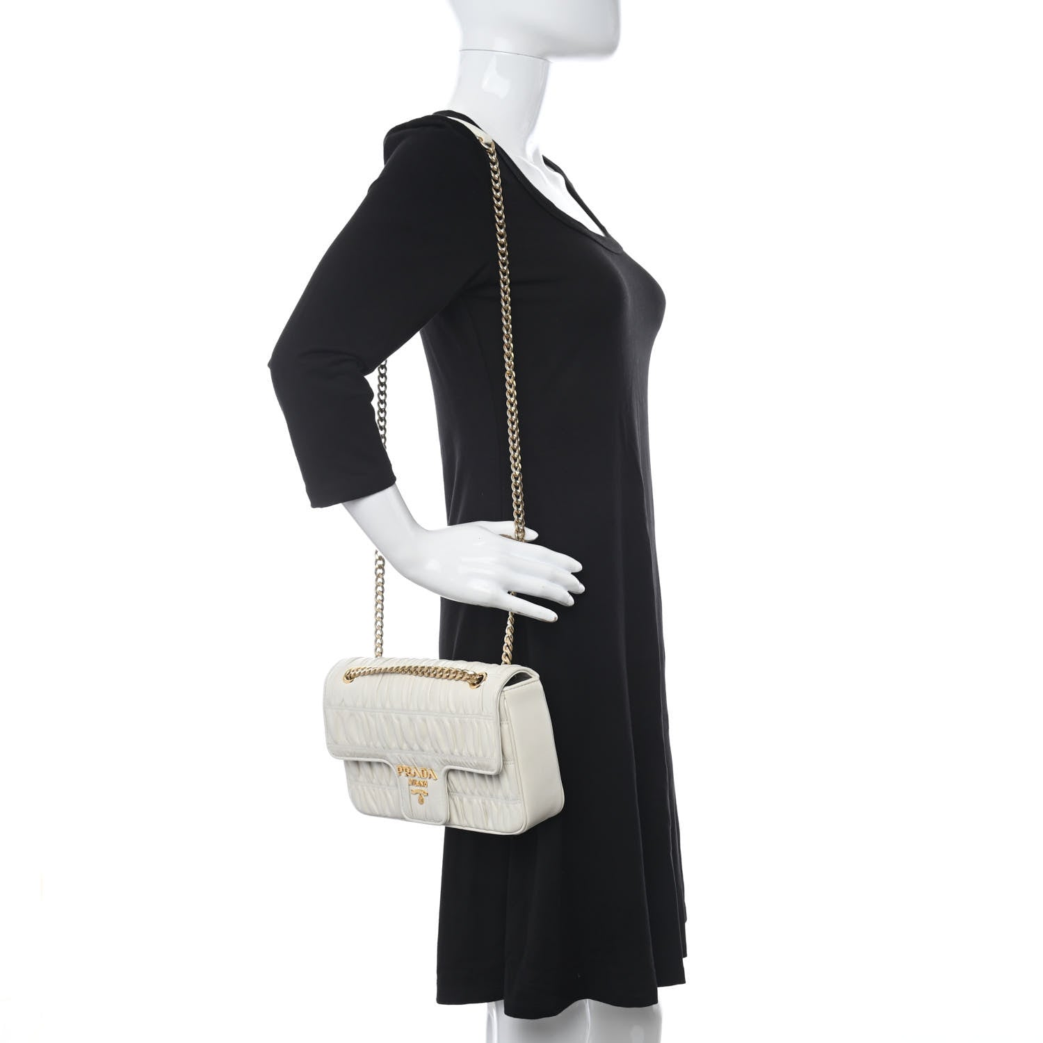 Prada Nappa Gaufre Medium Chain Flap Shoulder Bag White 2 of 11