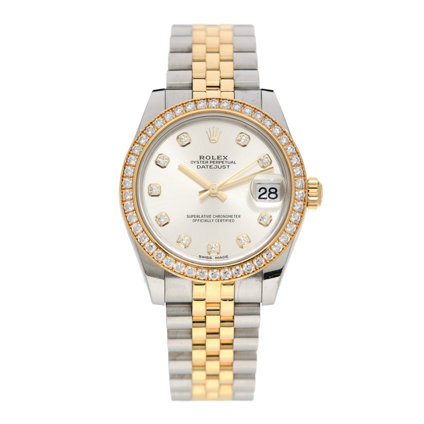 Stainless Steel 18K Yellow Gold Diamond 31mm Oyster Perpetual Datejust Watch Silver 178383