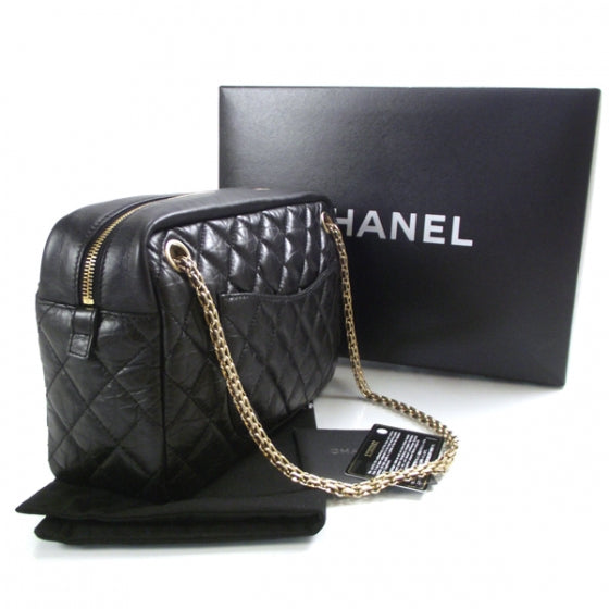 Aged Calfskin Quilted Medium Reissue Camera Case Black
