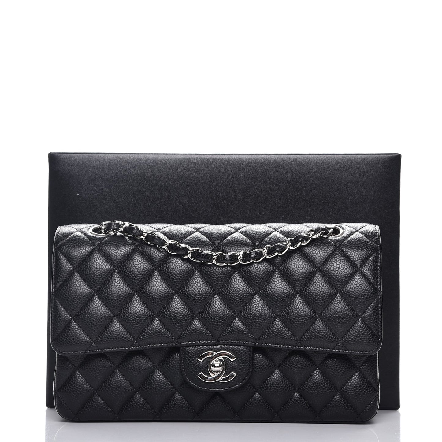 Caviar Quilted Medium Double Flap Black