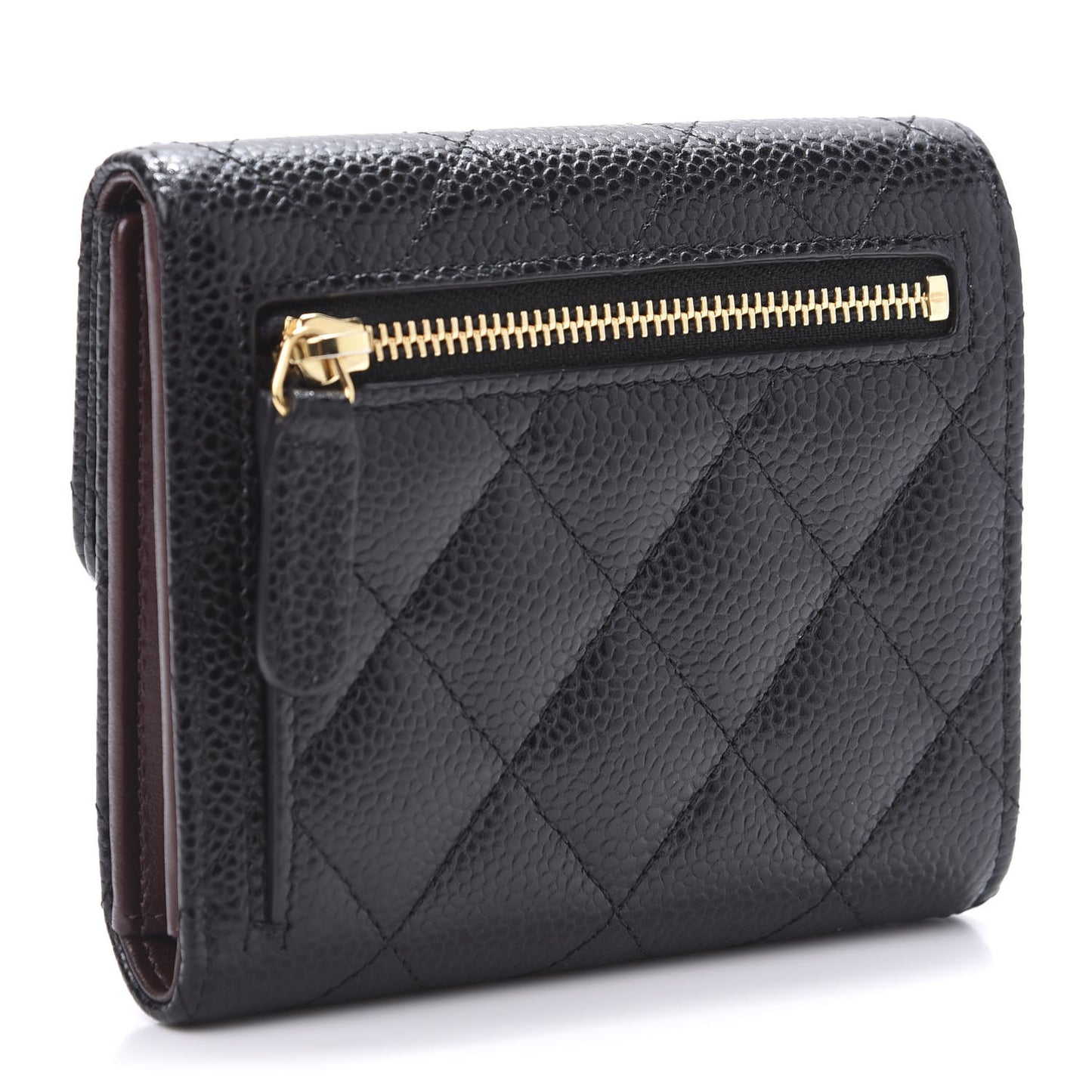 Caviar Quilted Compact Flap Wallet Black