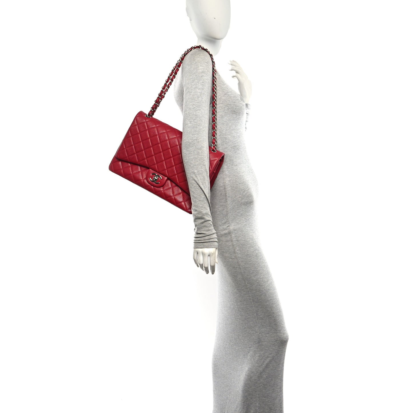 Caviar Quilted Maxi Double Flap Dark Red