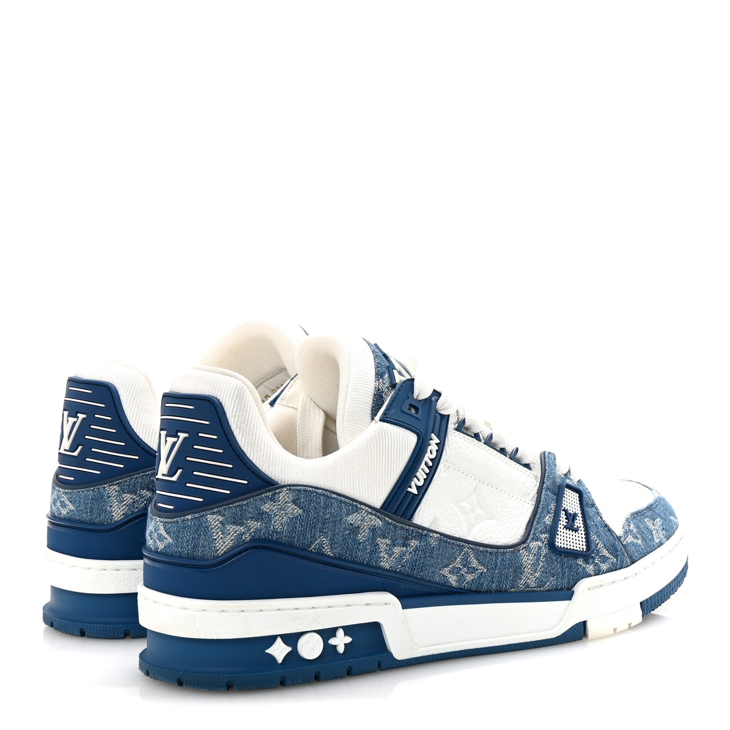 Calfskin Embossed Monogram Denim Mens LV Trainer Sneakers 8 Blue