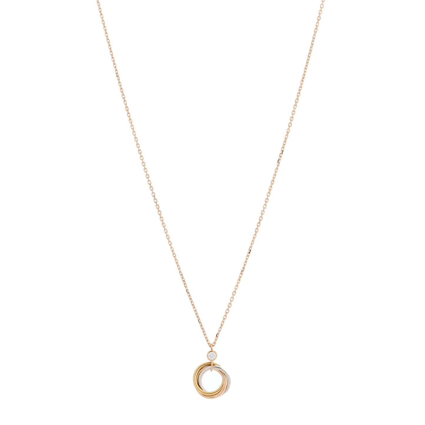 18K Pink Yellow White Gold Diamond Trinity Pendant Necklace