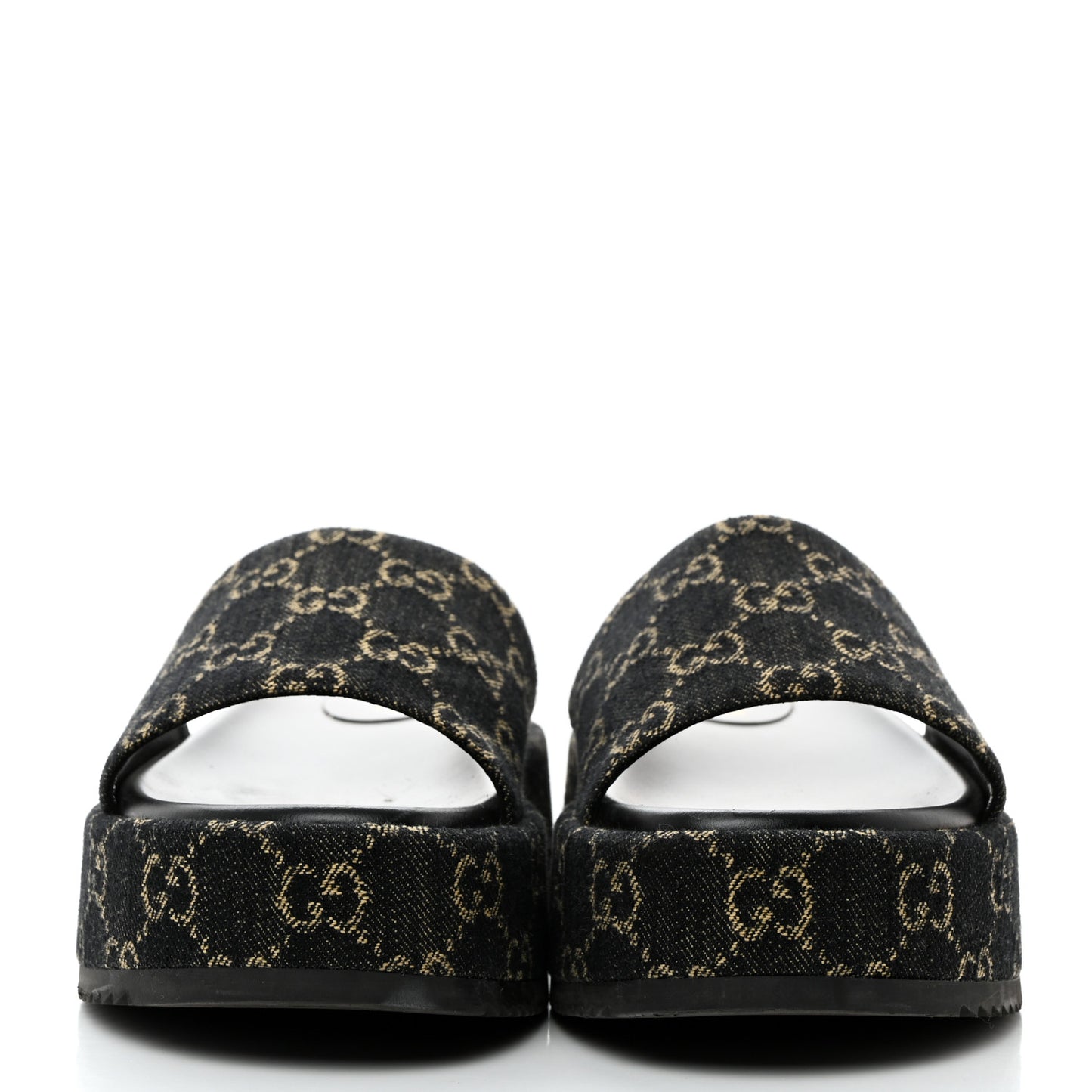 Jacquard Black Denim GG Monogram Angelina Platform 55mm Slide Sandals 39 Black Ivory