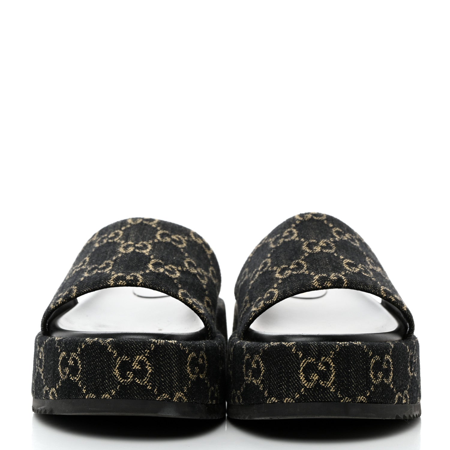 Gucci Jacquard Black Denim GG Monogram Angelina Platform 55mm Slide Sandals 39 Black Ivory 2 of 10