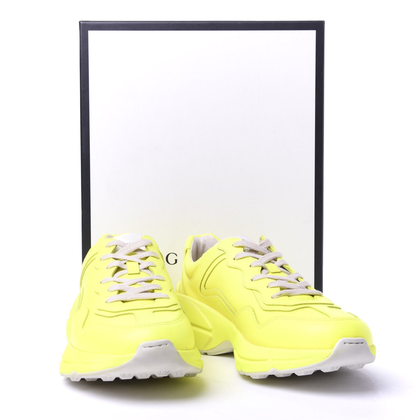 Calfskin Mens Rhyton Sneakers 8.5 Yellow Fluo