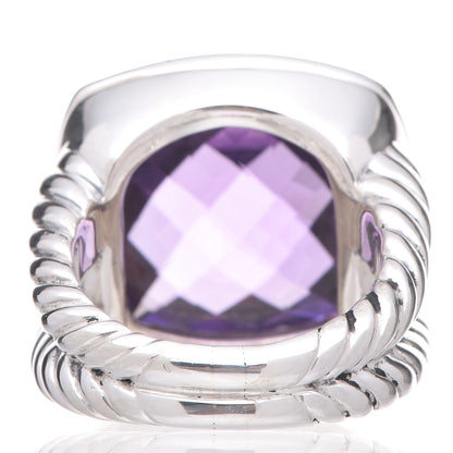 David Yurman Sterling Silver Diamond Amethyst 17mm Albion Ring 54 7 4 of 5